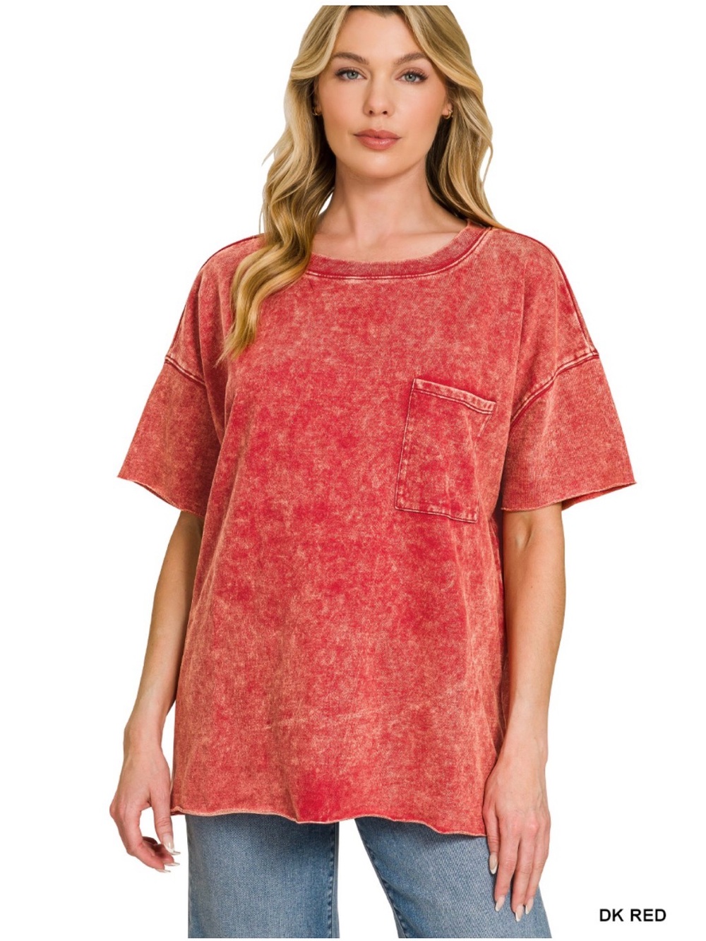 Zenana Outfitters Washed Red Short Sleeve Pocket Tee
